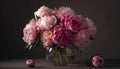 Flower vase holds nature bouquet, pink decoration, fresh blossoms generated by AI