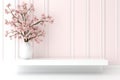 Flower Vase and Mock Up Poster on White Paneling Wall - Interior Background 3D Rendering Royalty Free Stock Photo