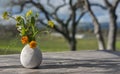 Flower Vase on Picnic Table in Sonoma Royalty Free Stock Photo