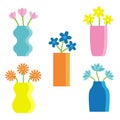 Flower in vase set. Different flowers. Daisy, tulip, gerbera, narcissus. Glass vases. Cute colorful icon collection. Ceramic Royalty Free Stock Photo