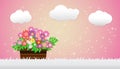 Flower vector illustration, clouds in the sky