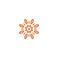 Flower vector linear logo. Orange line art sun icon. Outline garden abstract symbol.