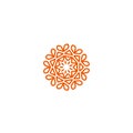 Flower vector linear logo. Orange line art sun icon. Outline garden abstract symbol.