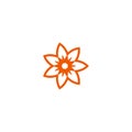 Flower vector linear logo. Orange line art sun icon. Outline garden abstract symbol.