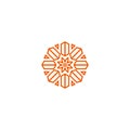 Flower vector linear logo. Orange line art sun icon. Outline garden abstract symbol.