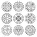 Flower vector mandalas set. Collrction of oriental circle patterns, coloring illustrations