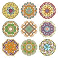 Flower vector mandalas set. Collrction of oriental circle patterns, coloring illustrations