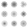 Flower vector set in sketch style. Isolated black icons on white background.