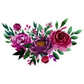 Flower vignettes cherry color, rose, burgundy rose