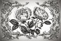 Flower vintage scroll Baroque Victorian frame border rose peony floral ornament leaf engraved retro pattern decorative design Royalty Free Stock Photo