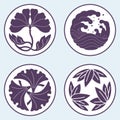 Flower and wave and leaf lotus flat simlpe vector illustraton Royalty Free Stock Photo