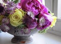 Flower wedding arrangement with ranunculus, pion, roses Royalty Free Stock Photo