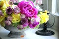 Flower wedding arrangement with ranunculus, pion, roses Royalty Free Stock Photo