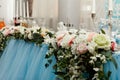 Flower wedding decoration with candles and angel Royalty Free Stock Photo