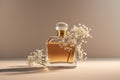 liquid woman flower fragrance bottle scent aroma glass perfume cosmetic smell. Generative AI. Royalty Free Stock Photo