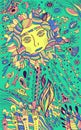 Flower woman - psychedelic colorful art. Surreal fantasy doodle