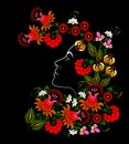 Flower. Woman's face. Vector in Ukrainian traditional painting