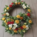 Flower wreath on a rustic wooden background with copy space. Midsummer festival Royalty Free Stock Photo