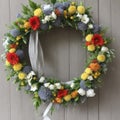 Flower wreath on a rustic wooden background with copy space. Midsummer festival Royalty Free Stock Photo