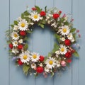 Flower wreath on a rustic wooden background with copy space. Midsummer festival Royalty Free Stock Photo