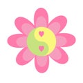 Flower with yin yang symbol with hearts in pink yellow green color. Vector illustration isolated on white background Royalty Free Stock Photo