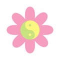 Flower with yin yang symbol in pastel pink yellow green color. Vector illustration isolated on white background. Cute Royalty Free Stock Photo