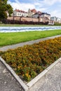 Flowerbed in Torun, Vistula riverside path, Poland. Royalty Free Stock Photo