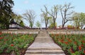 Flowerbed of tulips on stairs at Marienberg mountain above the c