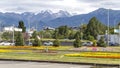 Flowerbeds and flower beds on Al Farabi Avenue in Almaty Royalty Free Stock Photo