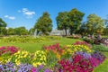 Flowerbeds and a fountain