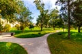 Flowerbeds, Grass Pathway and Ornamental Vase in a Formal Garden