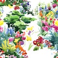 Flowerbeds of the Parc Monceau in Paris watercolor seamless pattern