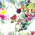 Flowerbeds of the Parc Monceau in Paris watercolor seamless pattern