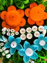 Floral backgound in orange, blue and white