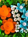 Floral background in orange, blue and white