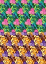 Flowered bushes seamless patterns