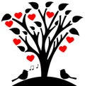 Flowered tree heart with songbird