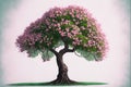 cherry blossom tree planted on a green lawn with white background Royalty Free Stock Photo