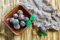 Flowering Chinese tea and mint in a wooden bowl. Royalty Free Stock Photo