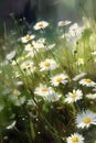 Flowering meadow white daisies, watercolor painting