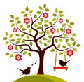 Flowering tree and birds Royalty Free Stock Photo