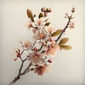 Flowering tree branch on pale background. Generative AI