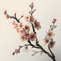 Flowering tree branch on pale background. Generative AI