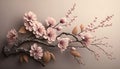 Flowering tree branch on pale background. Generative AI