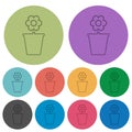Flowerpot with flower outline color darker flat icons