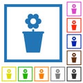 Flowerpot with flower solid flat framed icons