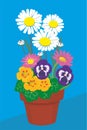 Flowerpot with summer and springflowers