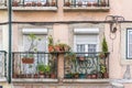 Flowerpots and house plants on a balcony Royalty Free Stock Photo