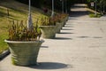 Flowerpots with plants along the embankment of the Moskva River near the Kremlin in Moscow. Moscow, Russia Royalty Free Stock Photo