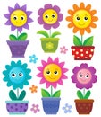 Flowerpots with smiling flowers set 1